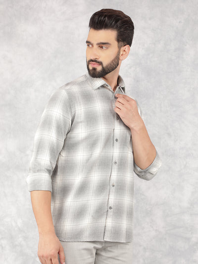 Grey Checked 100% Cotton Shirt-Men Shirts-Crimsoune Club