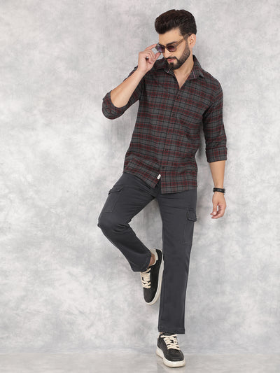 Wine Checked 100% Cotton Shirt-Men Shirts-Crimsoune Club