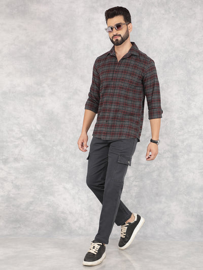 Wine Checked 100% Cotton Shirt-Men Shirts-Crimsoune Club