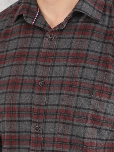 Wine Checked 100% Cotton Shirt-Men Shirts-Crimsoune Club