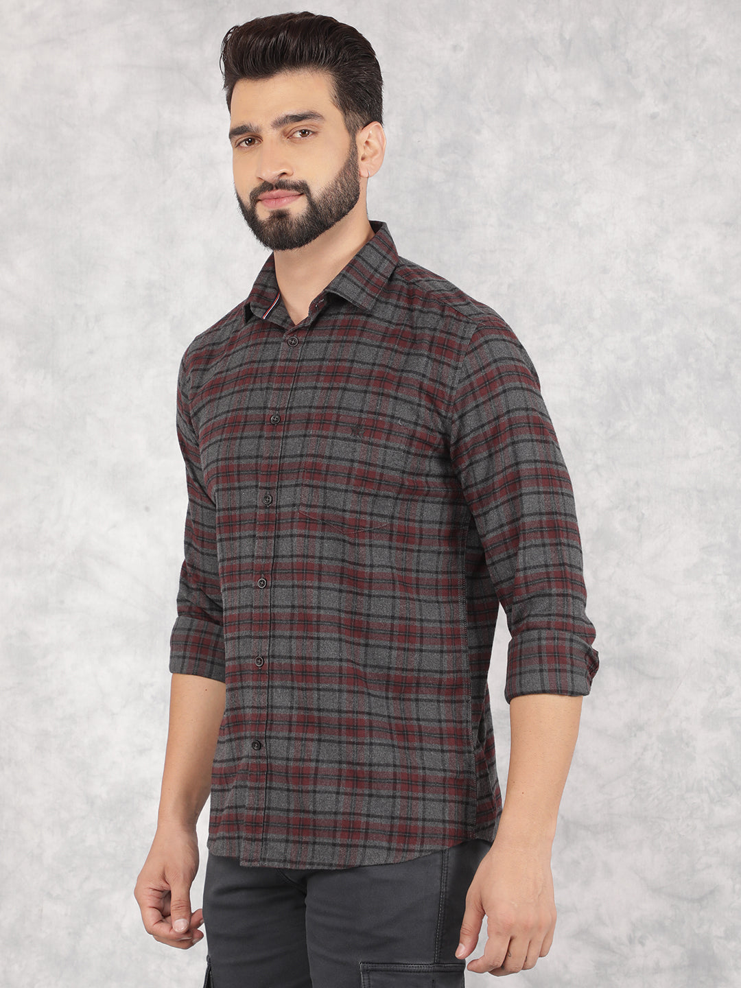 Wine Checked 100% Cotton Shirt-Men Shirts-Crimsoune Club