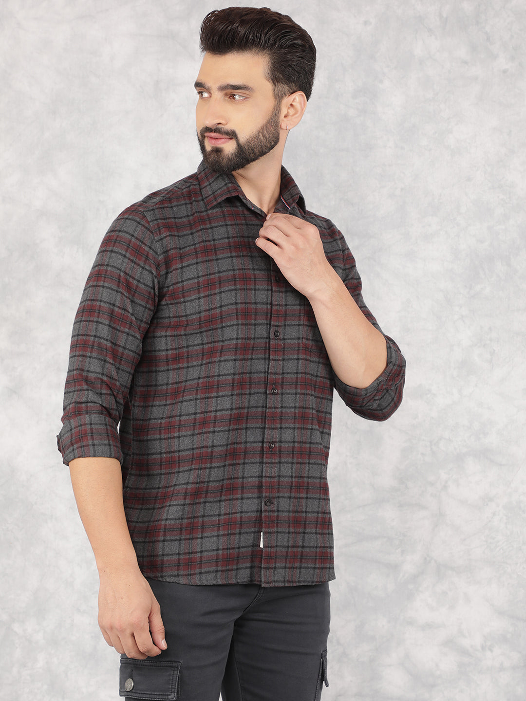 Wine Checked 100% Cotton Shirt-Men Shirts-Crimsoune Club