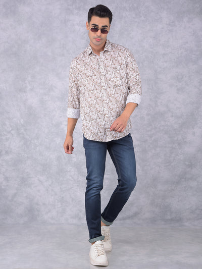 White Floral Print Linen Shirt-Men Shirts-Crimsoune Club