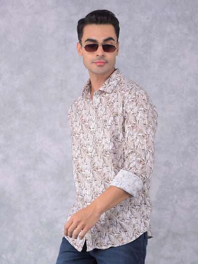 White Floral Print Linen Shirt-Men Shirts-Crimsoune Club