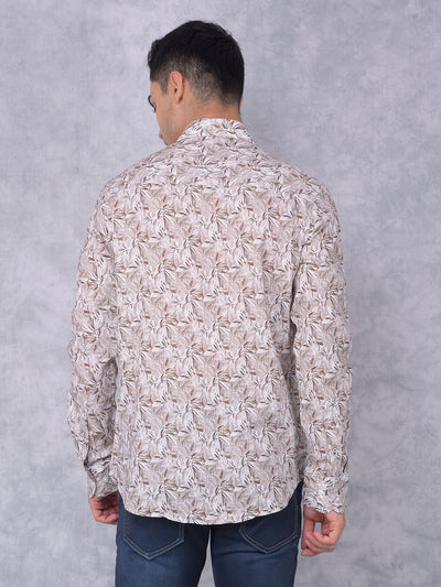 White Floral Print Linen Shirt-Men Shirts-Crimsoune Club