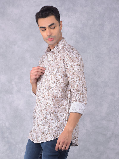 White Floral Print Linen Shirt-Men Shirts-Crimsoune Club