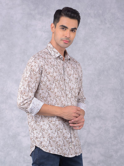 White Floral Print Linen Shirt-Men Shirts-Crimsoune Club