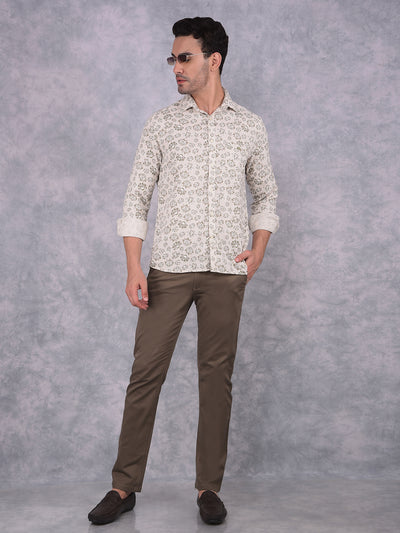 Olive Floral Print 100% Cotton Shirt-Men Shirts-Crimsoune Club