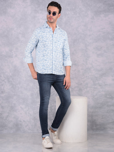 Blue Floral Print 100% Cotton Shirt-Men Shirts-Crimsoune Club