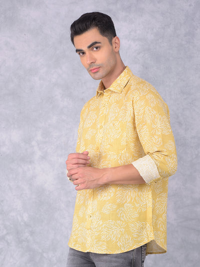 Yellow Floral Print Linen Shirt-Men Shirts-Crimsoune Club