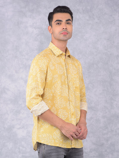 Yellow Floral Print Linen Shirt-Men Shirts-Crimsoune Club