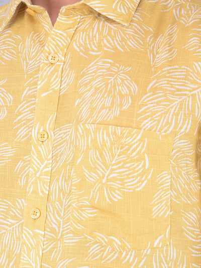 Yellow Floral Print Linen Shirt-Men Shirts-Crimsoune Club