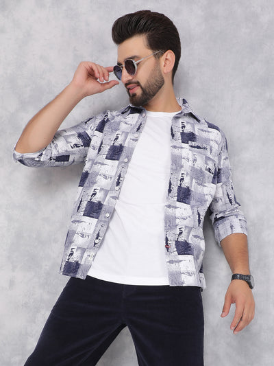 Navy Blue Printed Shirt-Men Shirts-Crimsoune Club