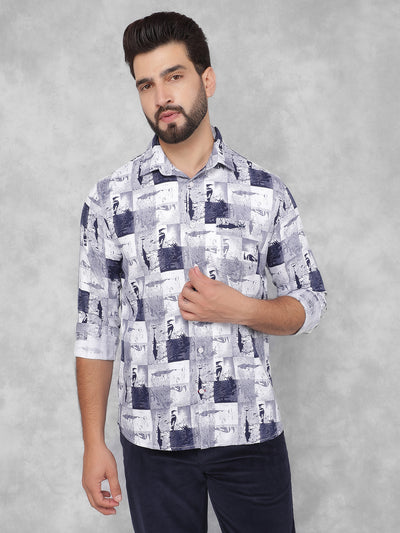 Navy Blue Printed Shirt-Men Shirts-Crimsoune Club