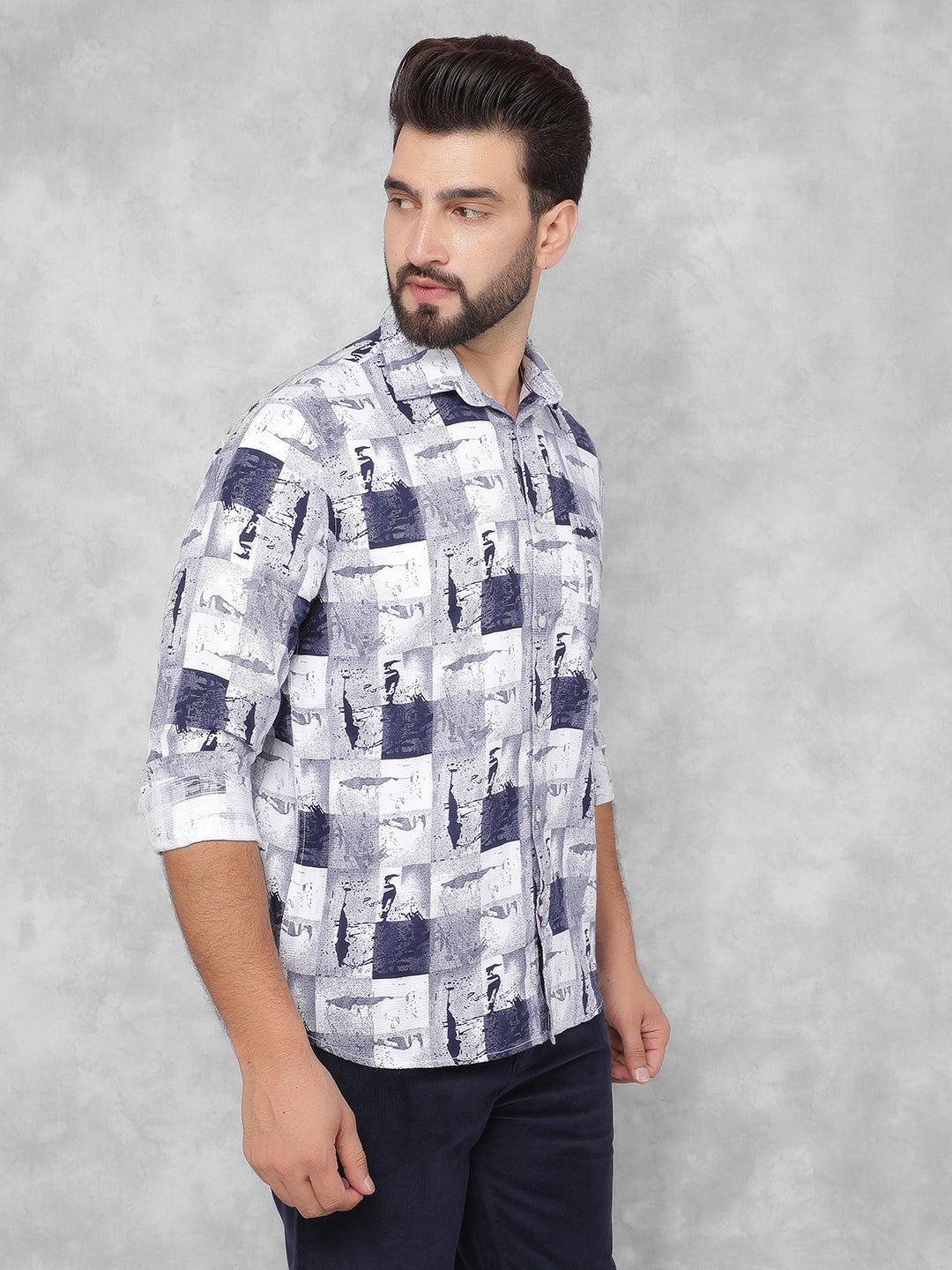 Navy Blue Printed Shirt-Men Shirts-Crimsoune Club