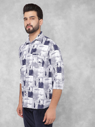 Navy Blue Printed Shirt-Men Shirts-Crimsoune Club