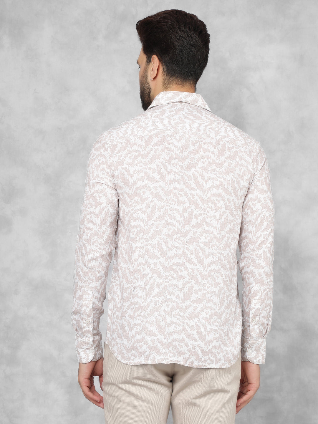 Beige Printed Linen Shirt-Men Shirts-Crimsoune Club