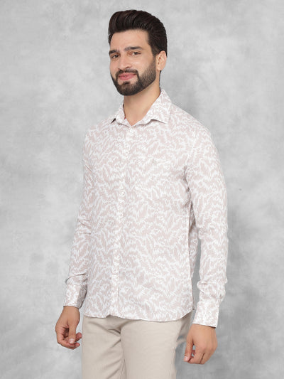 Beige Printed Linen Shirt-Men Shirts-Crimsoune Club