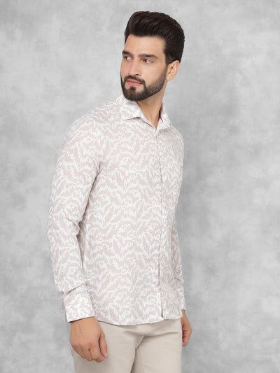 Beige Printed Linen Shirt-Men Shirts-Crimsoune Club