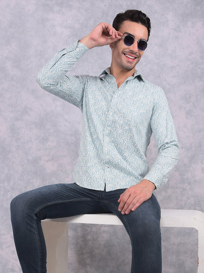 Blue Floral Print 100% Cotton Shirt-Men Shirts-Crimsoune Club