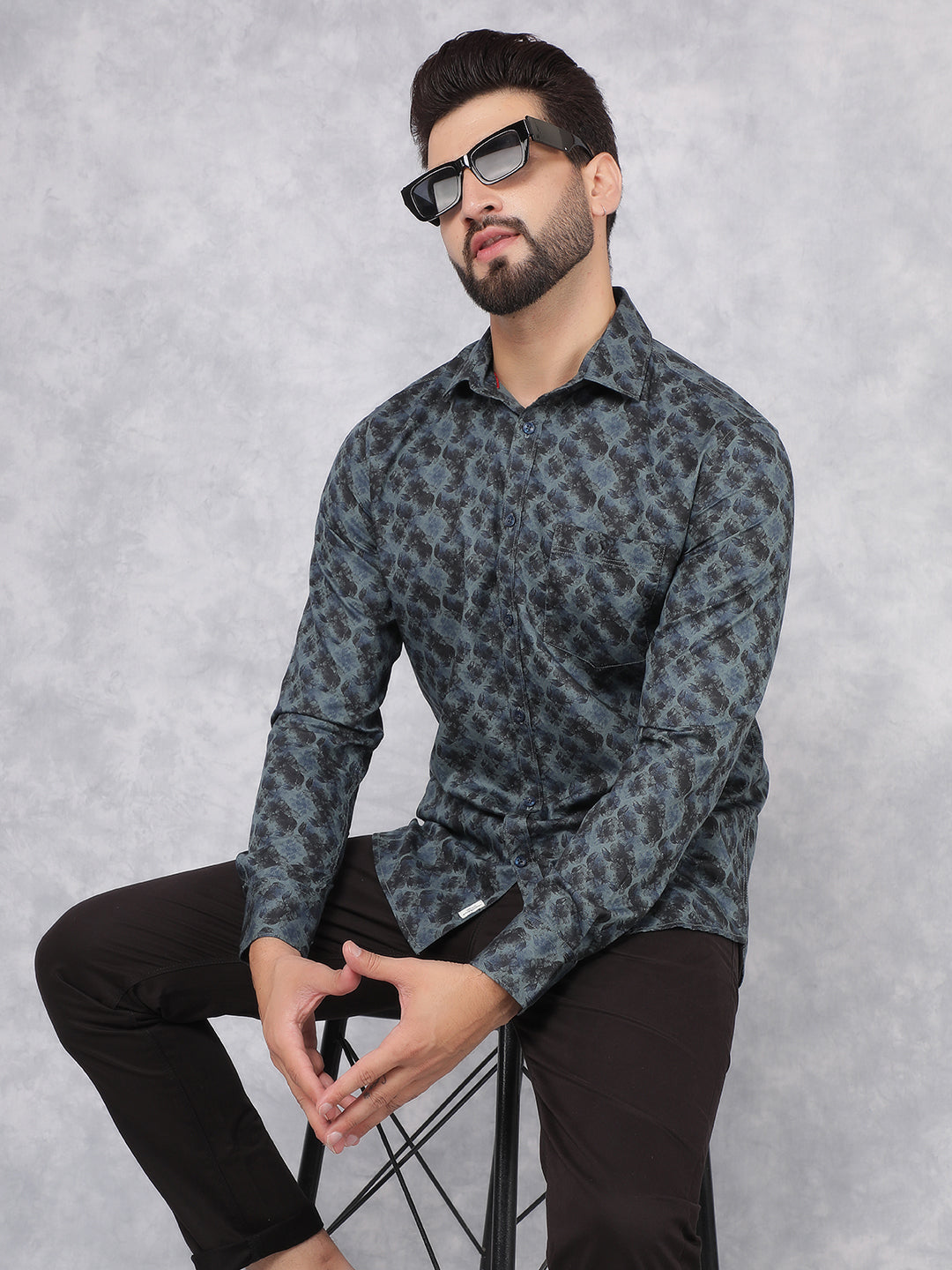 Green Floral Print 100% Cotton Shirt-Men Shirts-Crimsoune Club