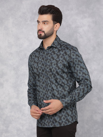 Green Floral Print 100% Cotton Shirt-Men Shirts-Crimsoune Club