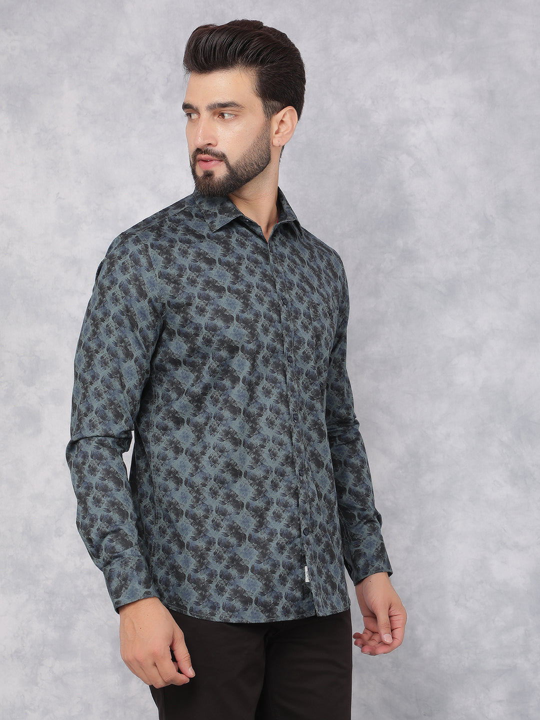 Green Floral Print 100% Cotton Shirt-Men Shirts-Crimsoune Club