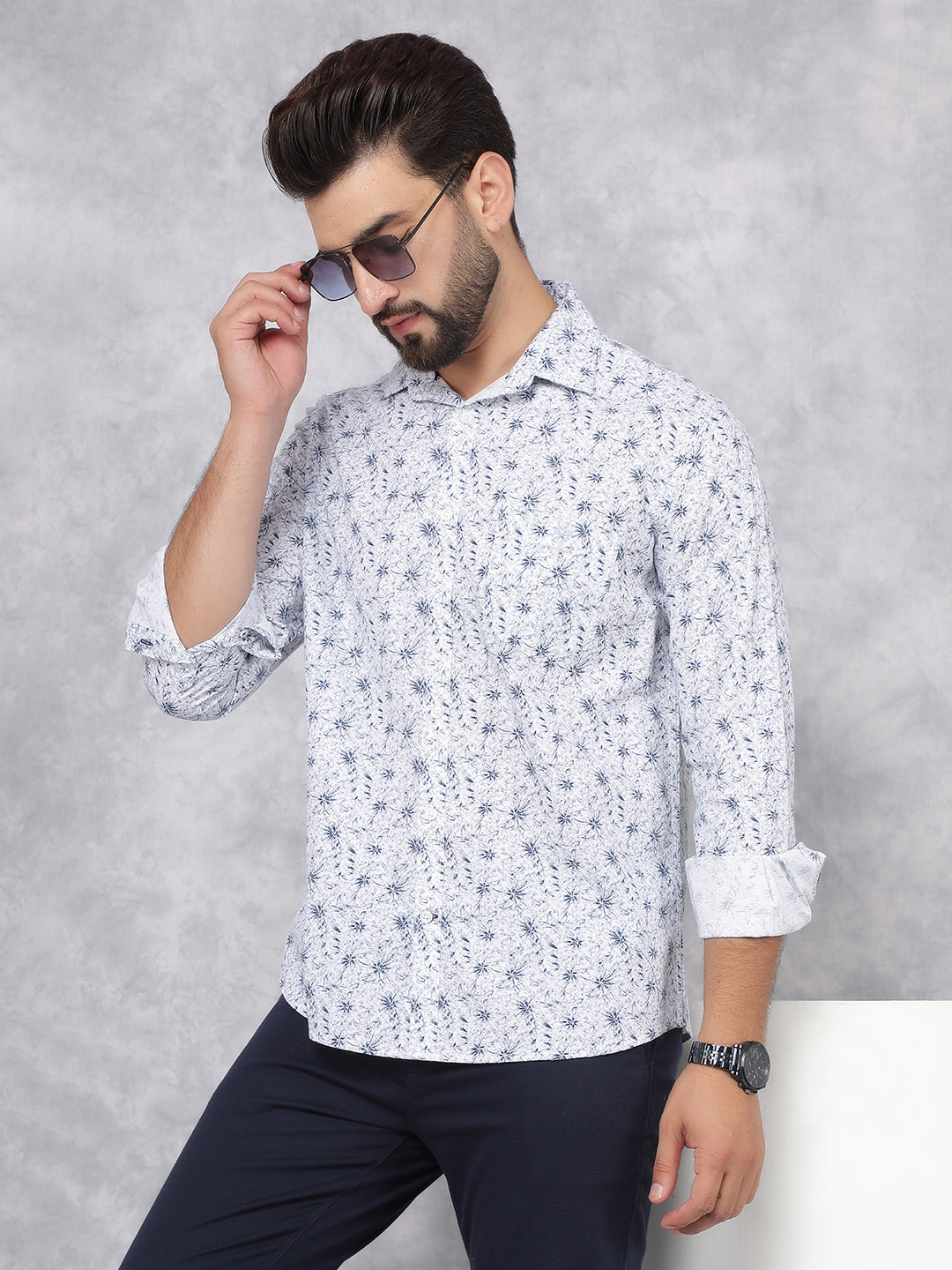 Green Floral Print 100% Cotton Shirt-Men Shirts-Crimsoune Club