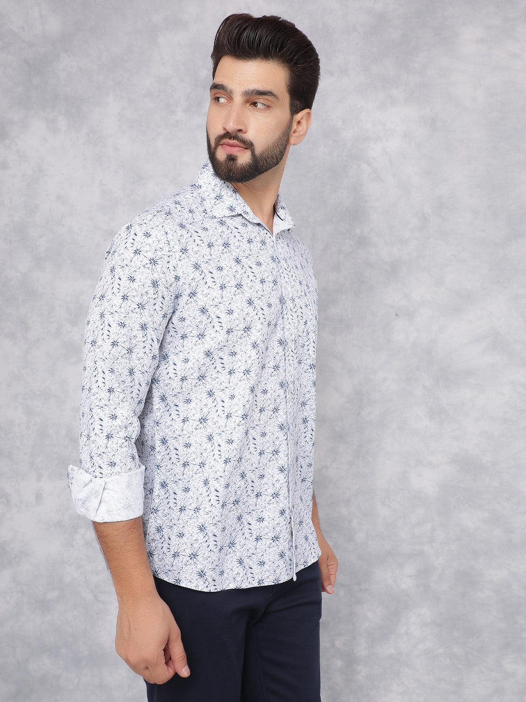 Green Floral Print 100% Cotton Shirt-Men Shirts-Crimsoune Club