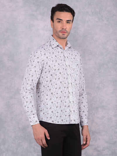 Brown Floral Print 100% Cotton Shirt-Men Shirts-Crimsoune Club