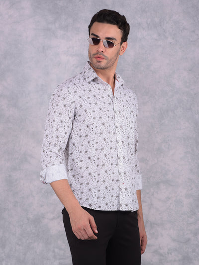 Brown Floral Print 100% Cotton Shirt-Men Shirts-Crimsoune Club