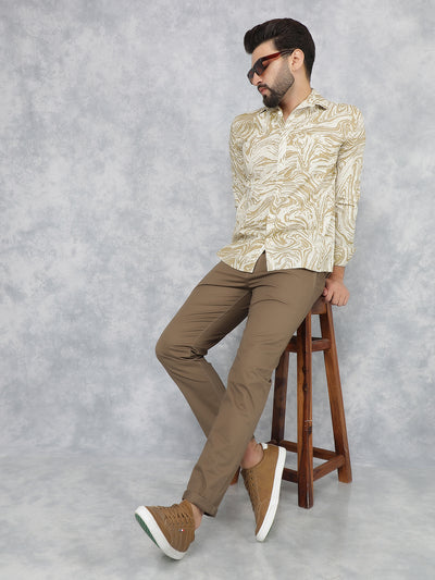 Beige Abstract Print 100% Cotton Shirt-Men Shirts-Crimsoune Club