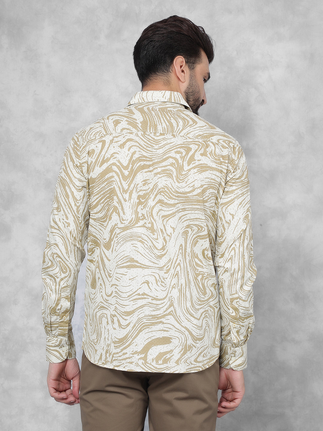 Beige Abstract Print 100% Cotton Shirt-Men Shirts-Crimsoune Club