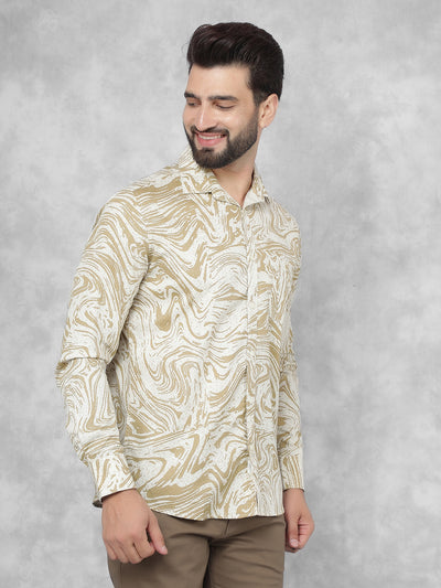 Beige Abstract Print 100% Cotton Shirt-Men Shirts-Crimsoune Club