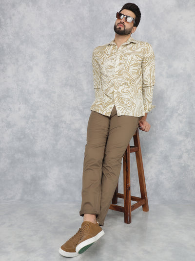 Beige Abstract Print 100% Cotton Shirt-Men Shirts-Crimsoune Club