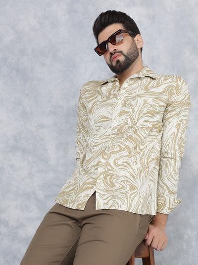 Beige Abstract Print 100% Cotton Shirt-Men Shirts-Crimsoune Club