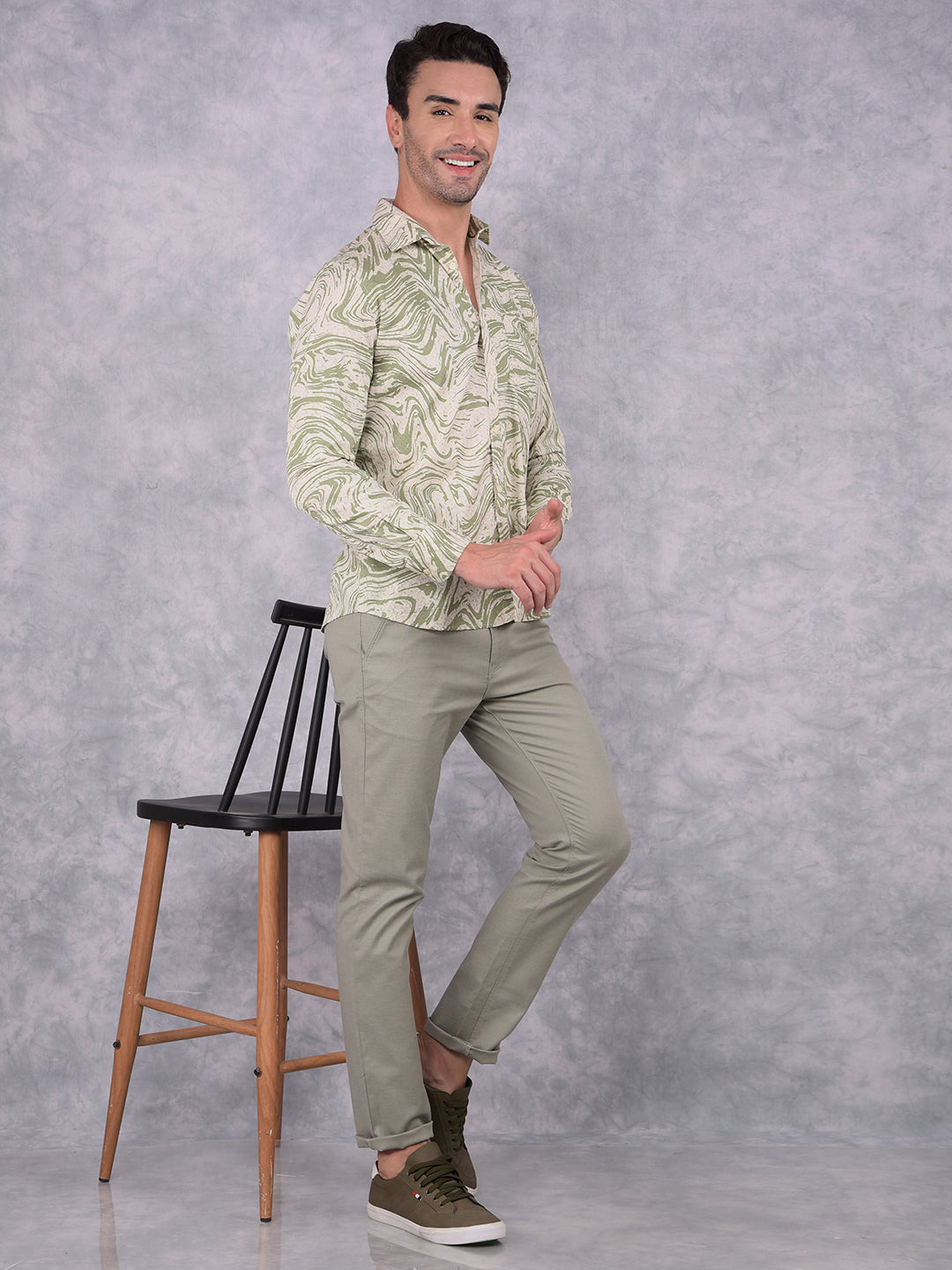 Green Printed 100% Cotton Shirt-Men Shirts-Crimsoune Club