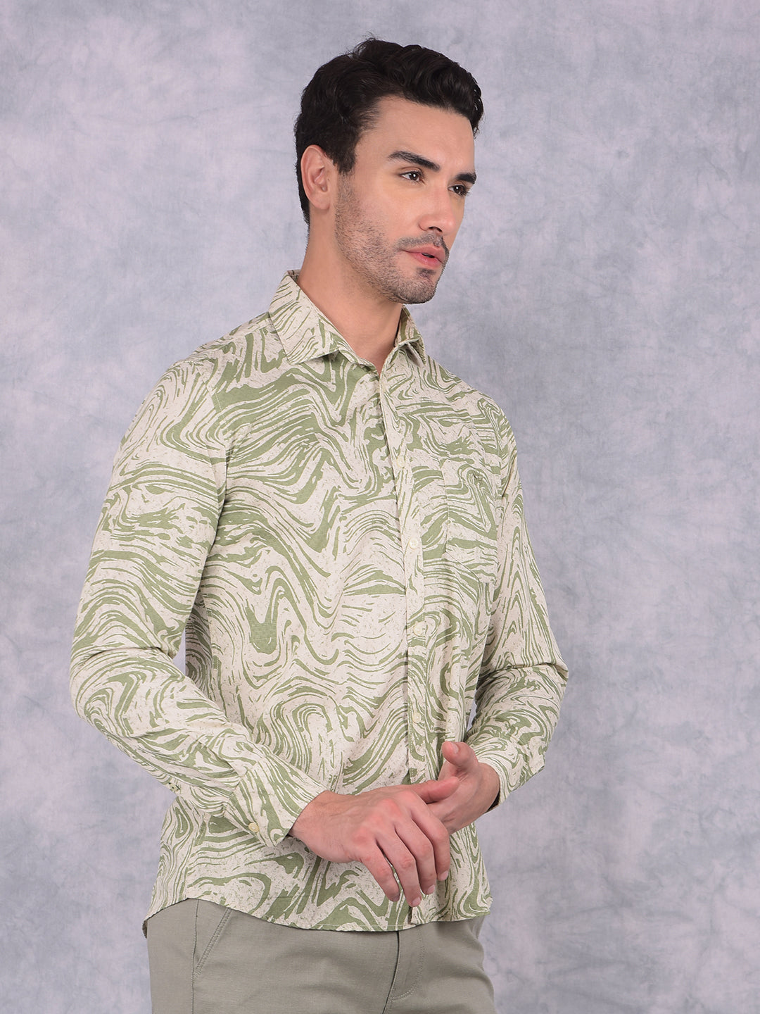 Green Printed 100% Cotton Shirt-Men Shirts-Crimsoune Club