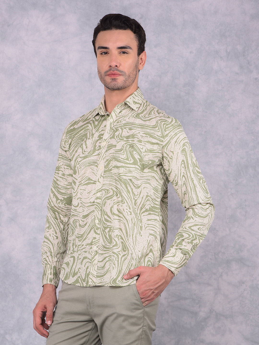 Green Printed 100% Cotton Shirt-Men Shirts-Crimsoune Club