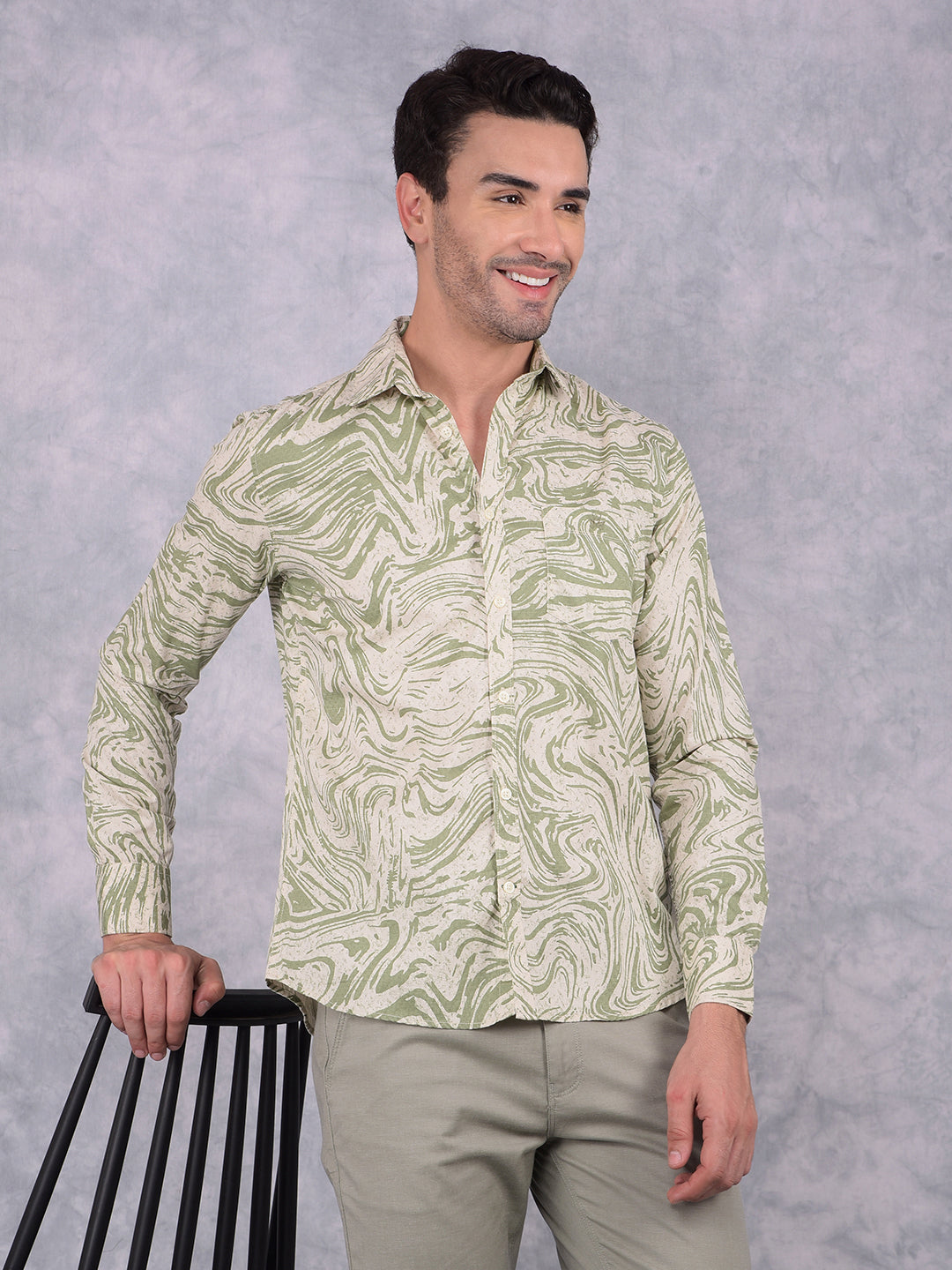 Green Printed 100% Cotton Shirt-Men Shirts-Crimsoune Club