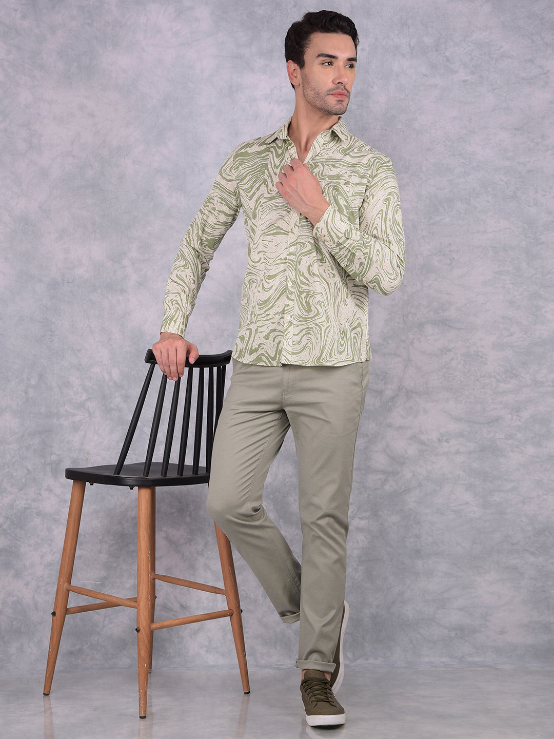 Green Printed 100% Cotton Shirt-Men Shirts-Crimsoune Club