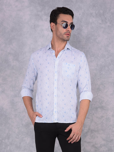 Blue Printed Linen Shirt-Men Shirts-Crimsoune Club