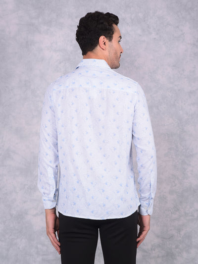 Blue Printed Linen Shirt-Men Shirts-Crimsoune Club