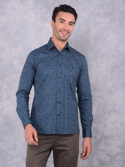 Green Floral Print 100% Cotton Shirt-Men Shirts-Crimsoune Club