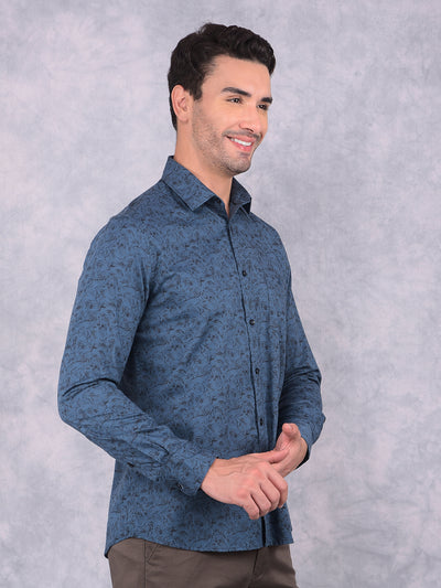 Green Floral Print 100% Cotton Shirt-Men Shirts-Crimsoune Club