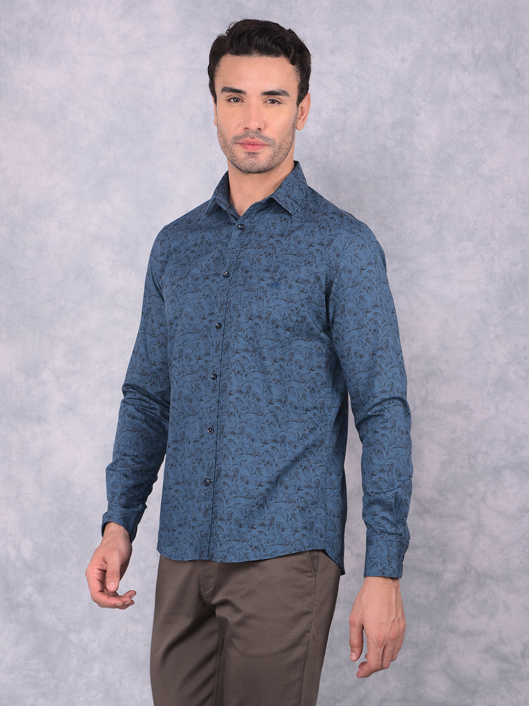 Green Floral Print 100% Cotton Shirt-Men Shirts-Crimsoune Club