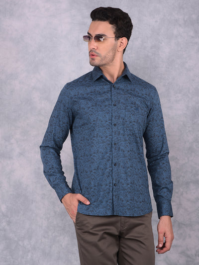 Green Floral Print 100% Cotton Shirt-Men Shirts-Crimsoune Club