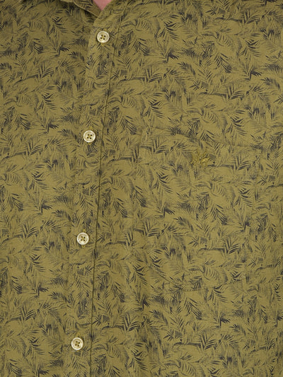 Olive Floral Print 100% Cotton Shirt-Men Shirts-Crimsoune Club