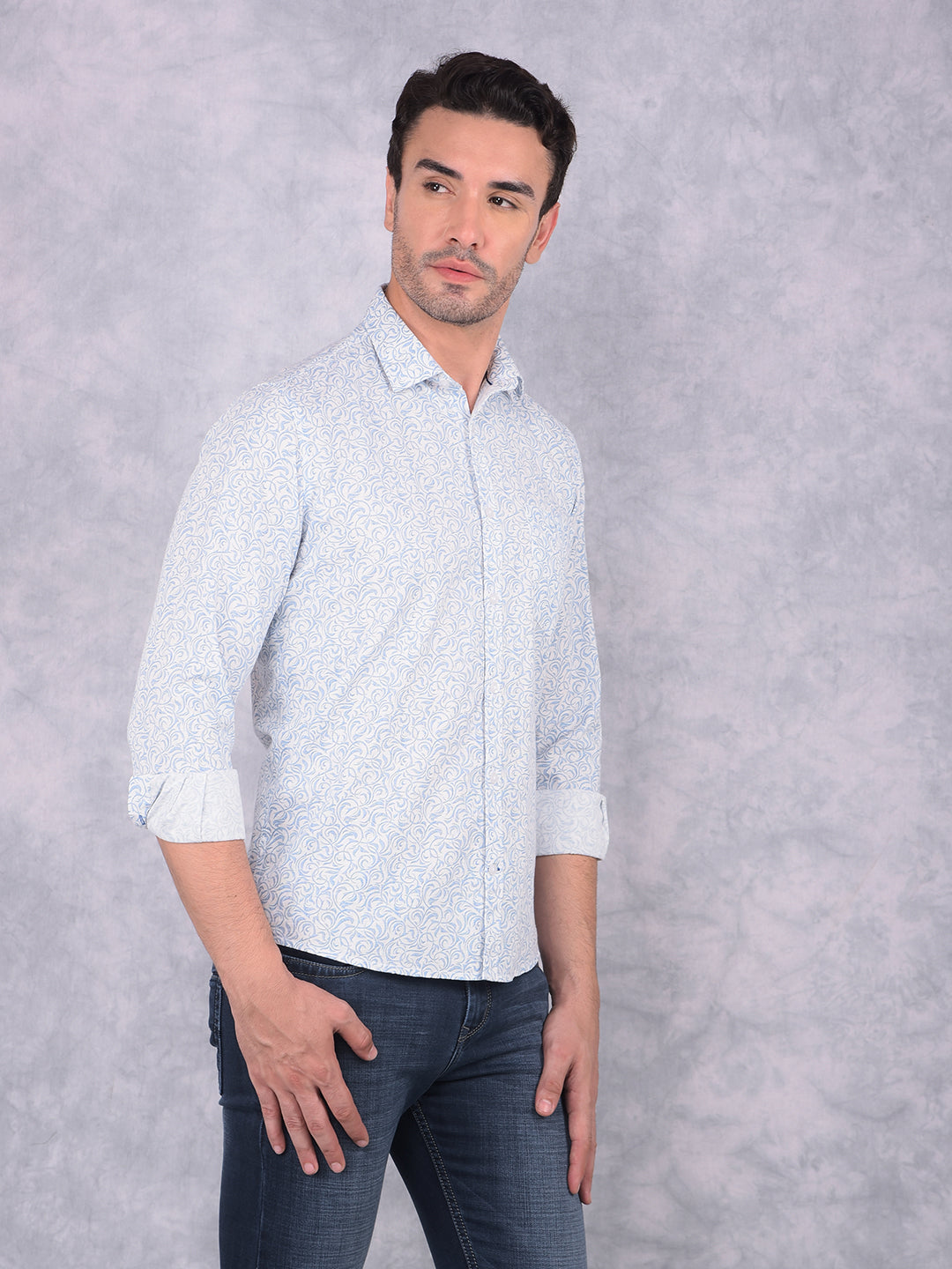 Blue Printed 100% Cotton Shirt-Men Shirts-Crimsoune Club