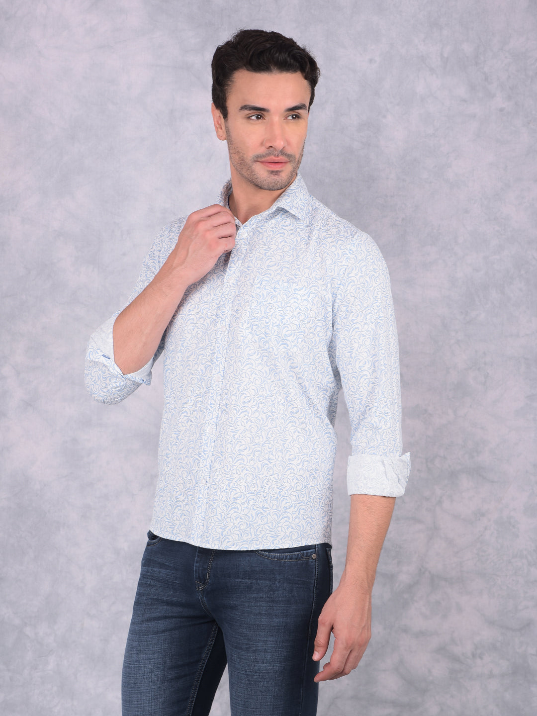 Blue Printed 100% Cotton Shirt-Men Shirts-Crimsoune Club